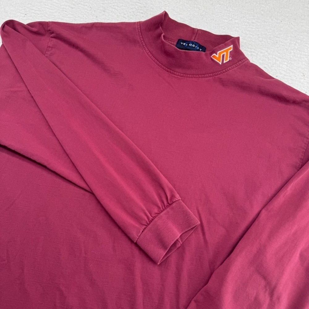 Vintage Velocity Virginia Tech Hokies Mock Neck Shirt Mens XL Maroon Long Sleeve